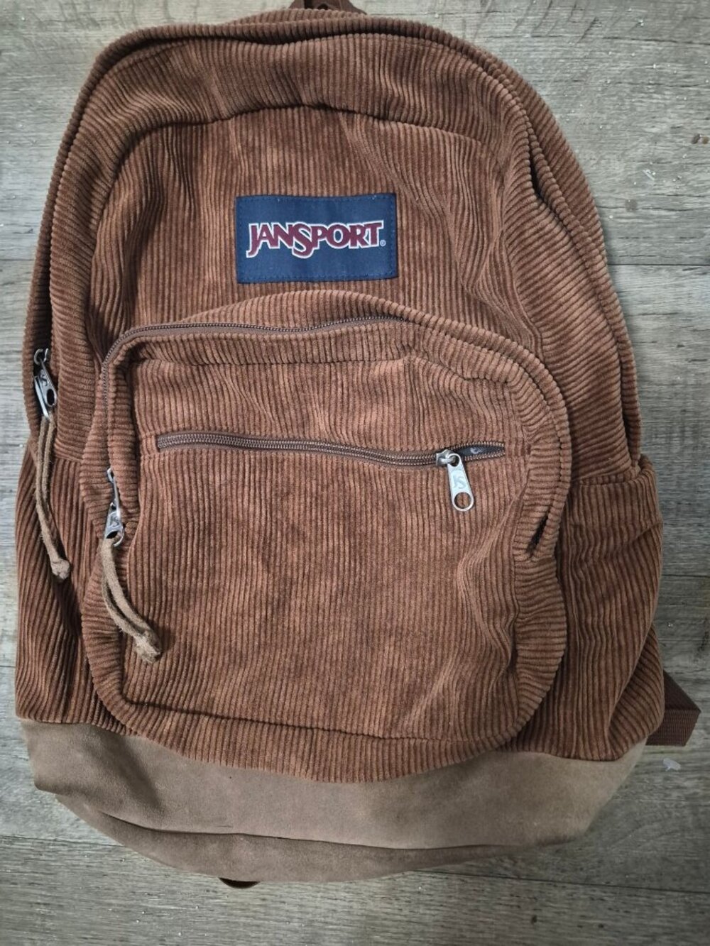 Vintage Jansport Corduroy Backpack Brown Suede Bottom Adjustable Straps READ